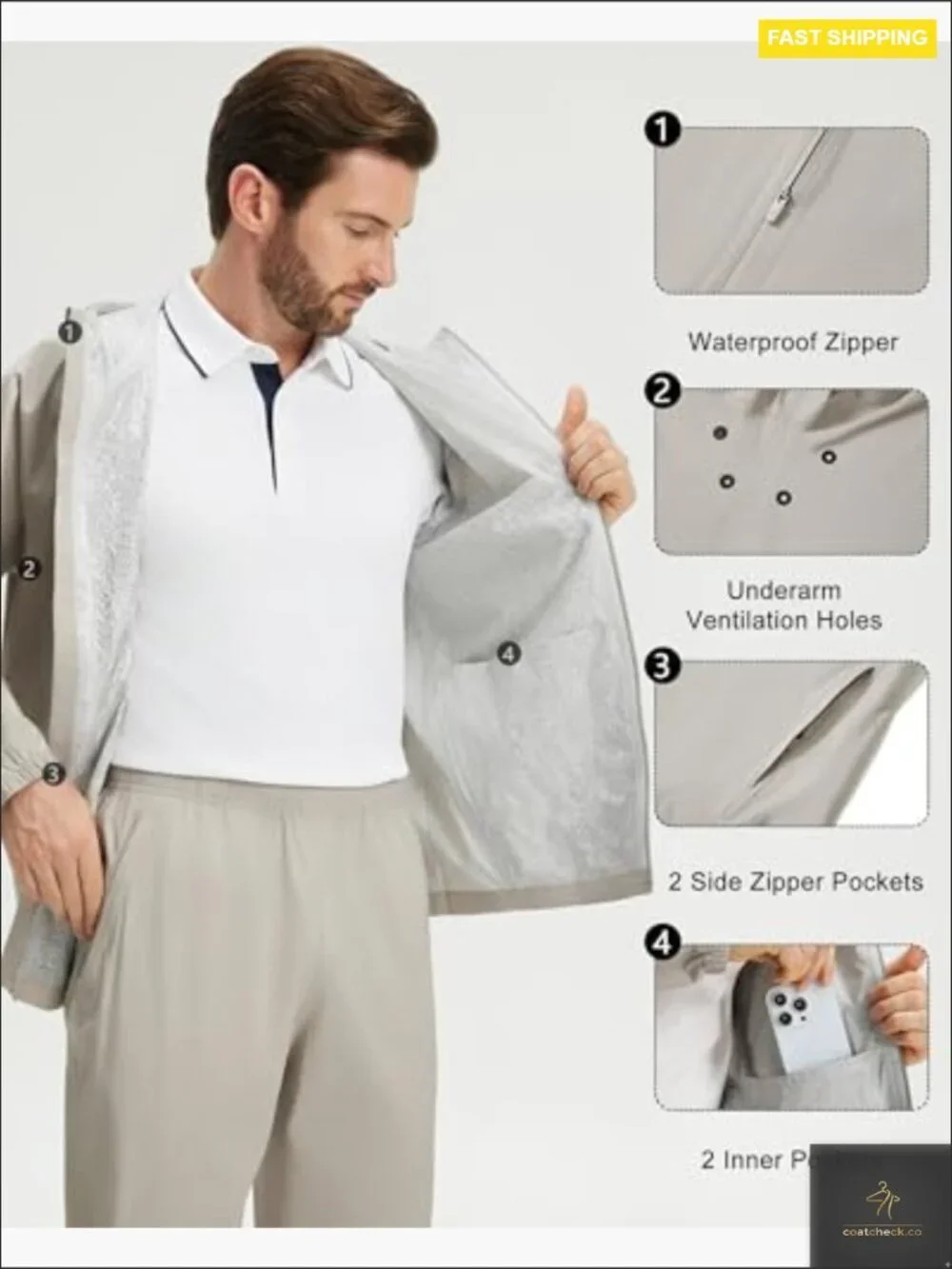 Waterproof Rain Jacket with Hood Lightweight Soft Shell Windbreaker for Golf